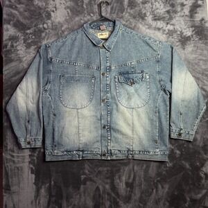 Vintage y2k Pelle Pelle Jean Jacket Size XX-Large Long Sleeve Collar Denim